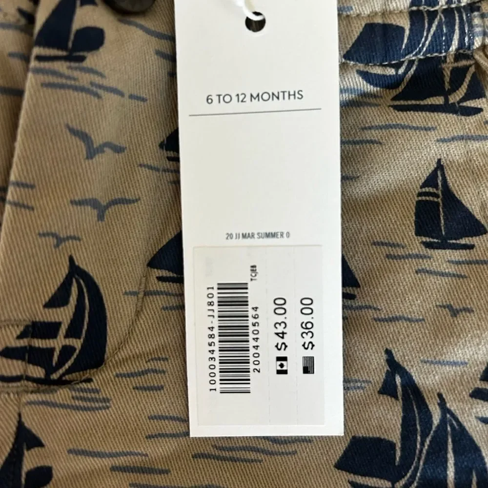 Janie and Jack Beige and Navy Sailboat Shorts